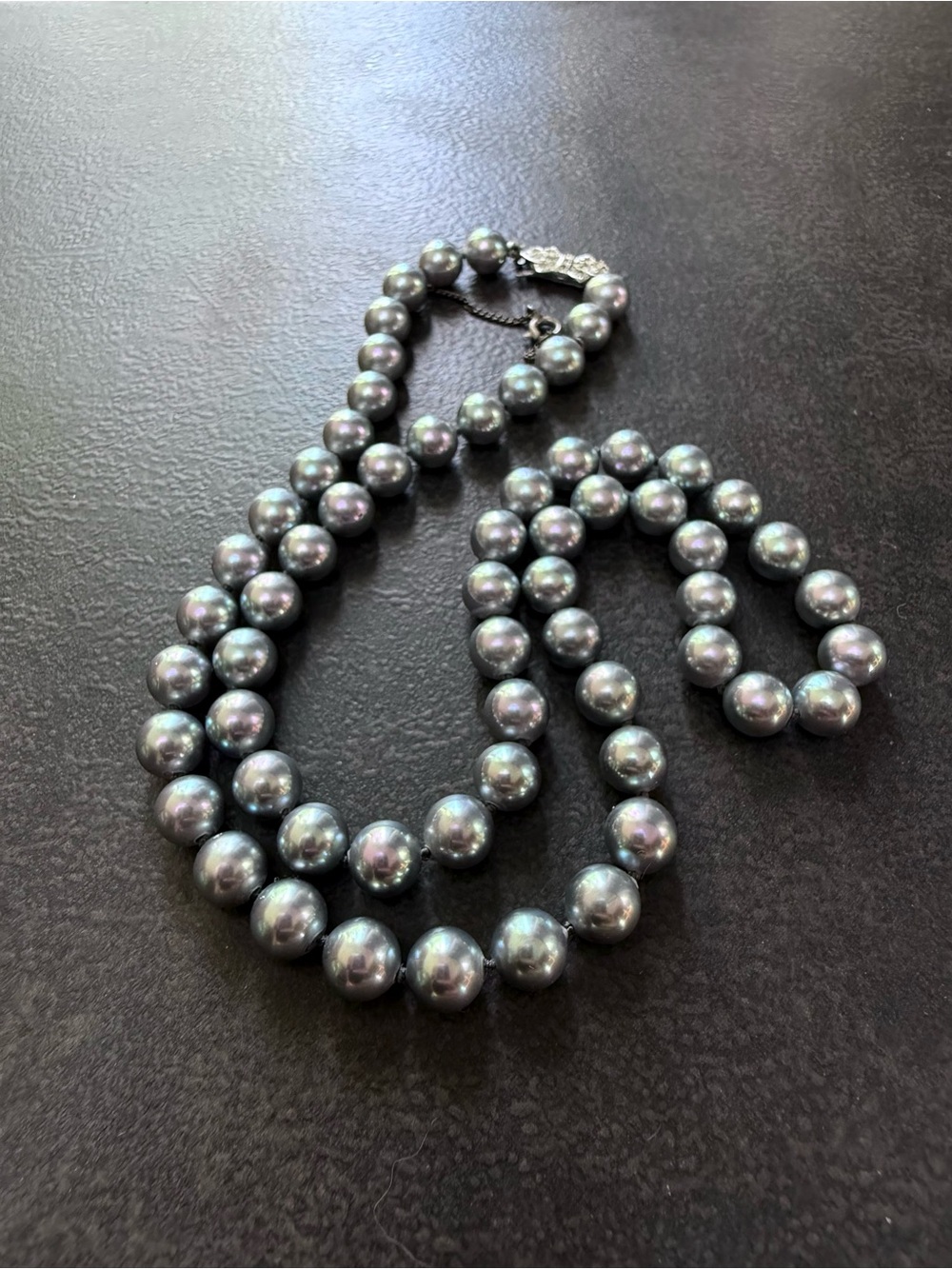 Vintage Perlas Majorica Tahitian Grey Pearl Knotted Necklace